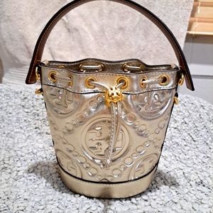 Tory Burch Gold Puffer Mini Bucket Bag